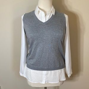 2 in 1 layered vest & collared minimalist Office work shirt